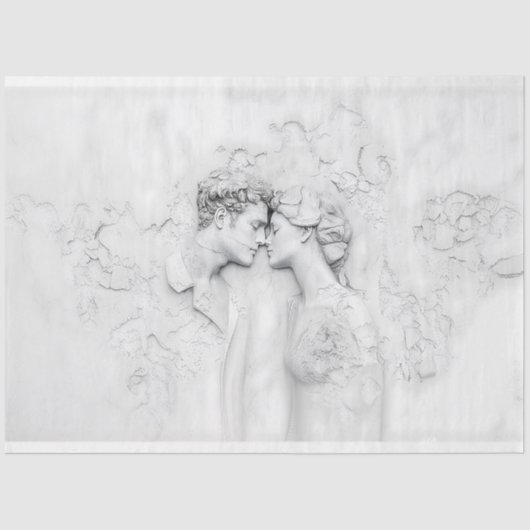 愛の彫刻の可愛い大理石のカップルX3デコパージュ 薄葉紙 (正面)