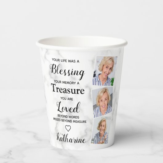 愛の思い出の記念悔やみや弔慰3写真葬 紙コップ (裏面)