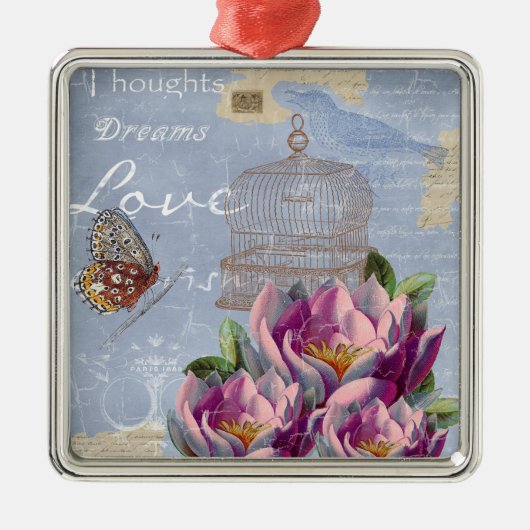 愛の思ビクトリアンい夢バタフライバードケージ メタルオーナメント (正面)