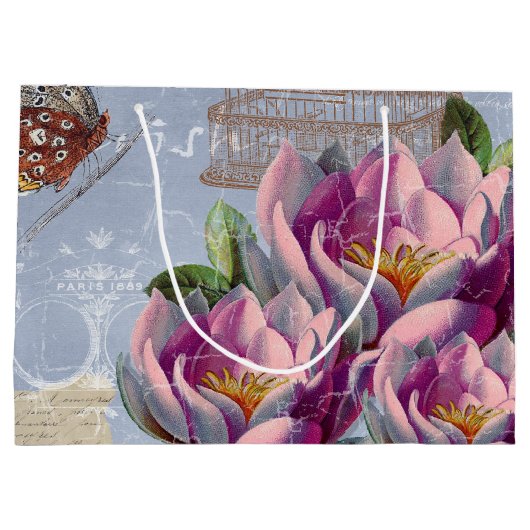 愛の思ビクトリアンい夢バタフライバードケージ ラージペーパーバッグ (裏面)