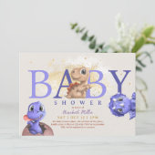 愛の恐竜シンプルおもしろかわいいドラゴン赤ちゃん男の子シャワー 招待状 (スタンド正面)