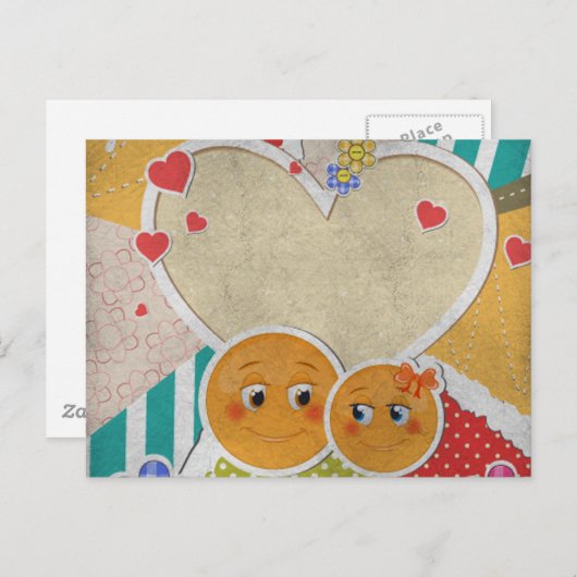 愛の愛の美しいスマイルのハートは花を弓 ポストカード (正面/裏面)