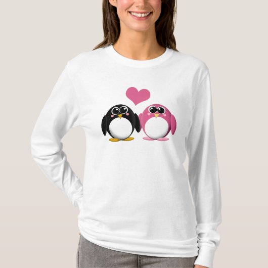 愛の愛らしいペンギン-ワイシャツ Tシャツ (正面)