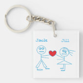 愛の愛らしくパーソナライズな棒の姿のカップル キーホルダー (正面)