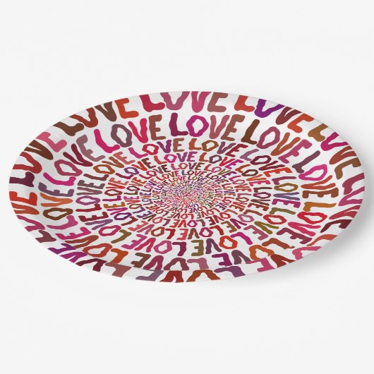 愛の愛ピンクのマヴェ桃バーガンディ ペーパープレート (アングル)