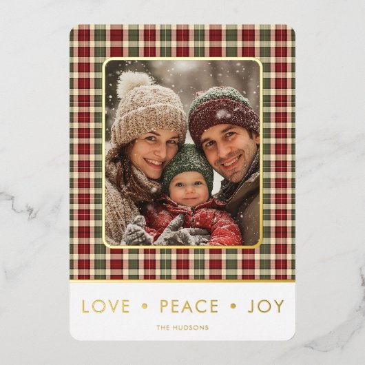 愛の愛素朴平和の喜び写真クリスマス 箔シーズンカード (正面)