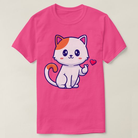 愛の手描き漫画のかわいい猫 Tシャツ (デザイン正面)