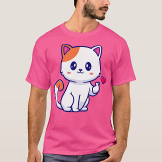 愛の手描き漫画のかわいい猫 Tシャツ