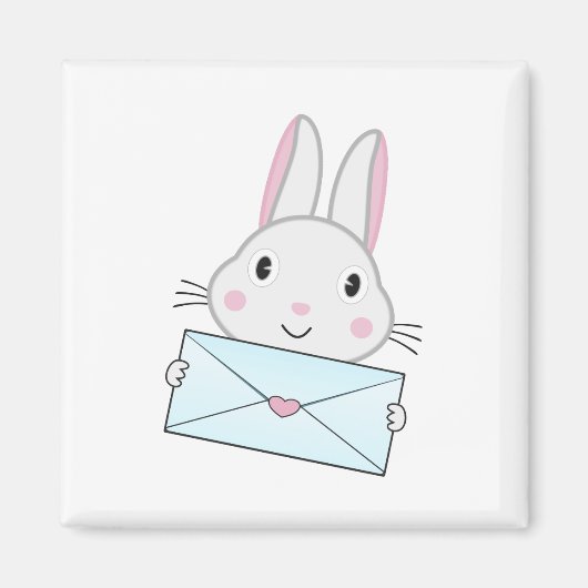 愛の手紙を持ったかわいいウサギ マグネット (正面)