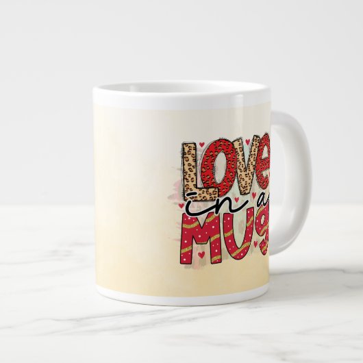 愛の文字のバパターン(の模様が)あるンタイン ジャンボコーヒーマグカップ (正面右)