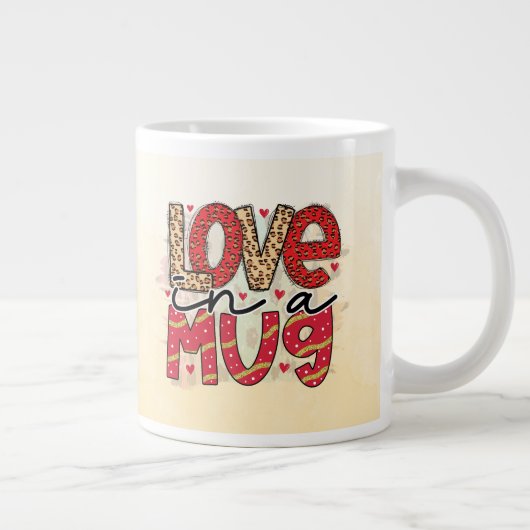 愛の文字のバパターン(の模様が)あるンタイン ジャンボコーヒーマグカップ (右)
