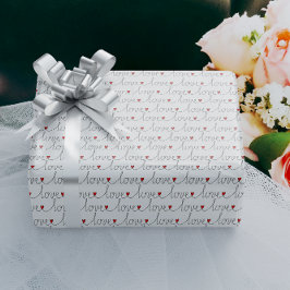 愛の文字スタイリッシュとハートパターン ラッピングペーパー