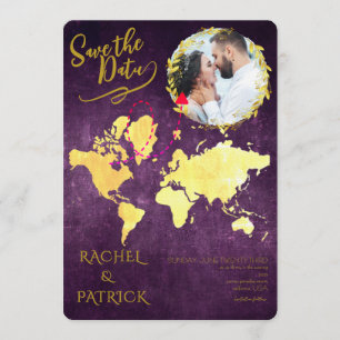 愛の旅の地図付きSave the Date 招待状