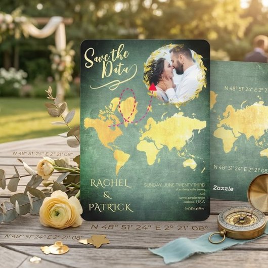 愛の旅の地図付きSave the Date 招待状