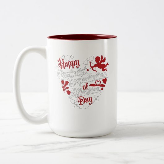 愛の日の幸福な資本主義的搾取 ツートーンマグカップ (左)