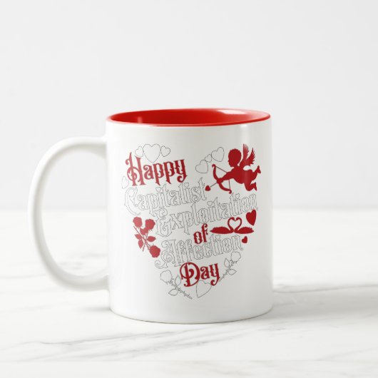 愛の日の幸福な資本主義的搾取 ツートーンマグカップ (左)