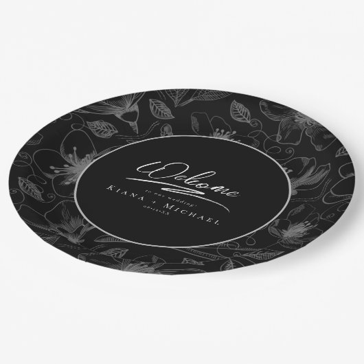 愛の書結婚道の花柄Wht ID940 ペーパープレート (アングル)