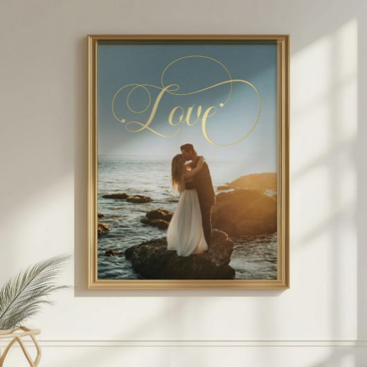 愛の書道結婚のカップルのフォトフォイルプリント 箔ポスター
