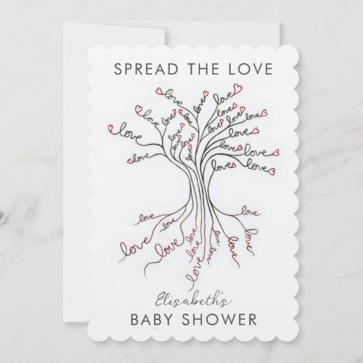 愛の木の意味のある赤パーソナライズされたちゃんシャワー 招待状 (正面)