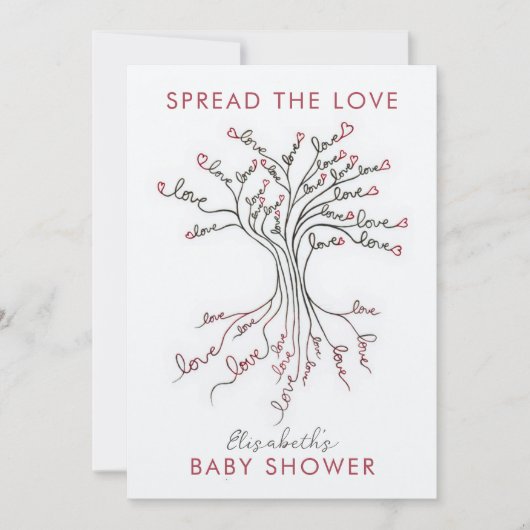 愛の木の意味のある赤パーソナライズされたちゃんシャワー 招待状 (正面)