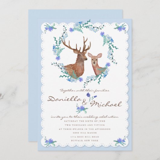 愛の森の冬の結婚式のデアーズ 招待状 (正面/裏面)