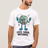 愛の母レトロ地球の平和のサイン図 Tシャツ (正面)