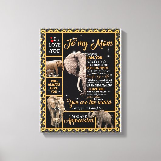 愛の母 |私の母への手紙あなたが世界である キャンバスプリント (正面)