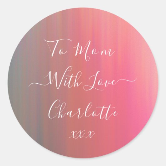 愛の気持ちを込めて ママへ ピンク＆ターコイズ ギフトラベル ラウンドシール (正面)