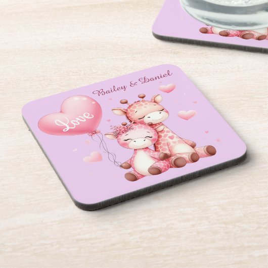 愛の気球を持つバレンタインデーかわいいキリン コースター (左側)