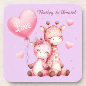 愛の気球を持つバレンタインデーかわいいキリン コースター (正面)
