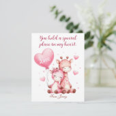 愛の気球を持つバレンタインデーかわいいキリン シーズンカード (スタンド正面)