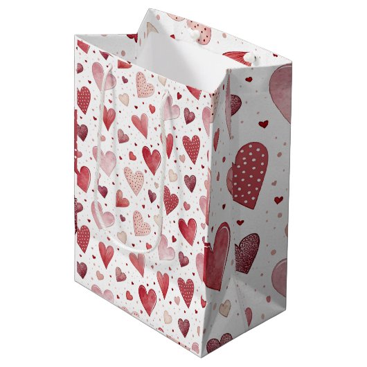 愛の水の色 – お洒落ハートパターン ミディアムペーパーバッグ (正面アングル)