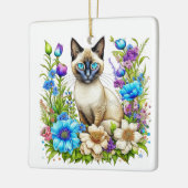愛の水彩シャム猫の花パーソナライズされた セラミックオーナメント (左)