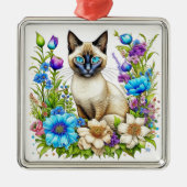 愛の水彩シャム猫(花) メタルオーナメント (正面)