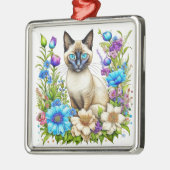 愛の水彩シャム猫(花) メタルオーナメント (左)