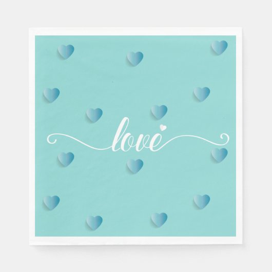 愛の水色の書道ハート スタンダードランチョンナプキン (正面)