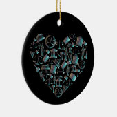 愛の法則 – ミニマリスト月の緑ハート セラミックオーナメント (右)