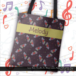 愛の注：音楽の愛好家の名前の黄色のためのドードル トートバッグ