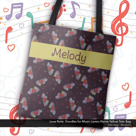 愛の注：音楽の愛好家の名前の黄色のためのドードル トートバッグ