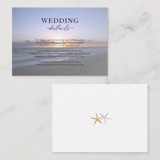 愛の海 |ビーチサンセットヒトデ結婚ィス エンクロージャーカード (正面/裏面)
