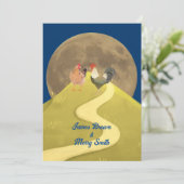 愛の溢れるニワトリのカップルと月が輝くウェディング 招待状 (スタンド正面)