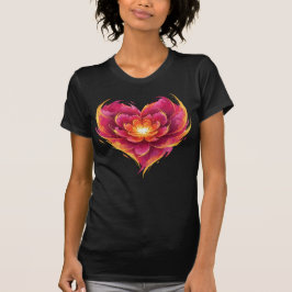 愛の炎のハートが開花 Tシャツ