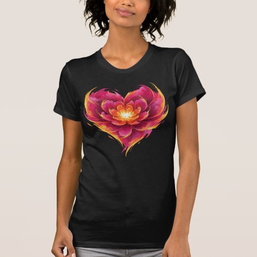 愛の炎のハートが開花 Tシャツ (正面)