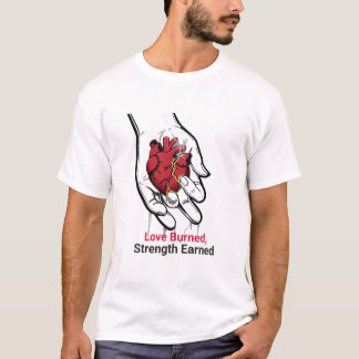 愛の燃えた強さの獲得感動的ハート Tシャツ