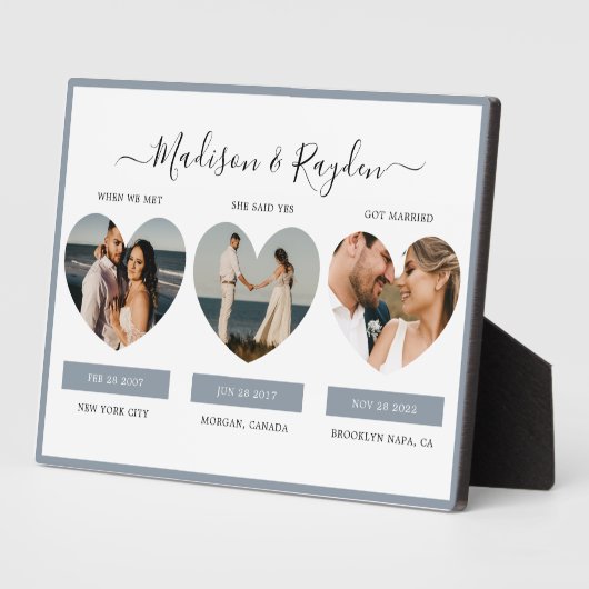 愛の物語の写真ダスティ・ブルー結婚の額 フォトプラーク (側面)