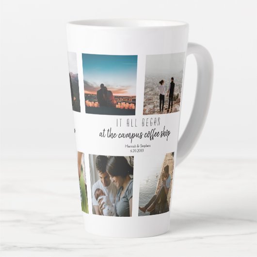 愛の物語を始めた場所フォトコラージュ カフェラテマグ (右アングル)