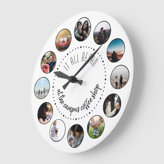 愛の物語を始めた場所フォトコラージュ ラージ壁時計 (傾斜)