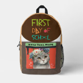 愛の猫と共に学校の早い日 プリントバックパック (正面)