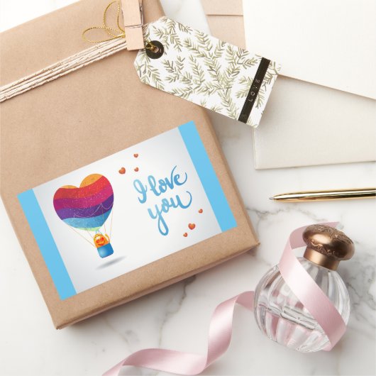 愛の猫と風船 長方形シール (ギフト)