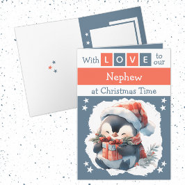 愛の甥のペンギンと灰色のクリスマス シーズンカード